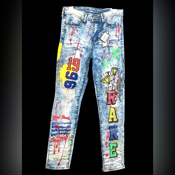 Rue21 Other - New Men’s supreme flex skinny fit acid washed graffiti street wear jeans